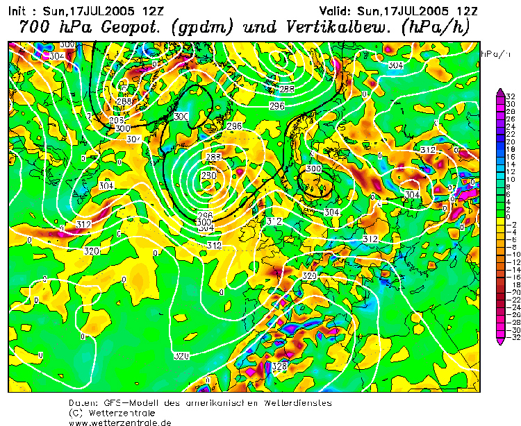 17 juillet 2005 - 12h00 - Vitesse Verticale à 700hpa