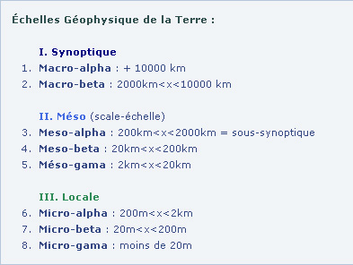 Schéma échelles synoptique meso locale